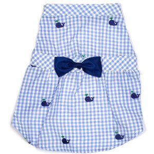 Size XSmall Preppy Blue Checked Whales Gingham Dog Dress by Worthy Dog